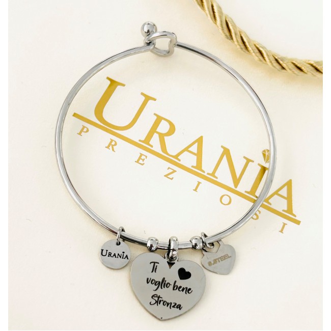 Bracciale rigido frase con cuore pendente 'Ti voglio bene Stronza'