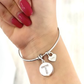 Bracciale rigido inziale T pendente 