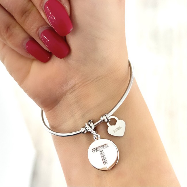 Bracciale rigido inziale T pendente 