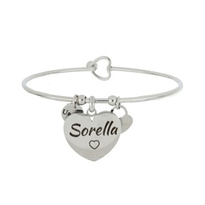 Bracciale rigido frase con cuore pendente 'Sorella'
