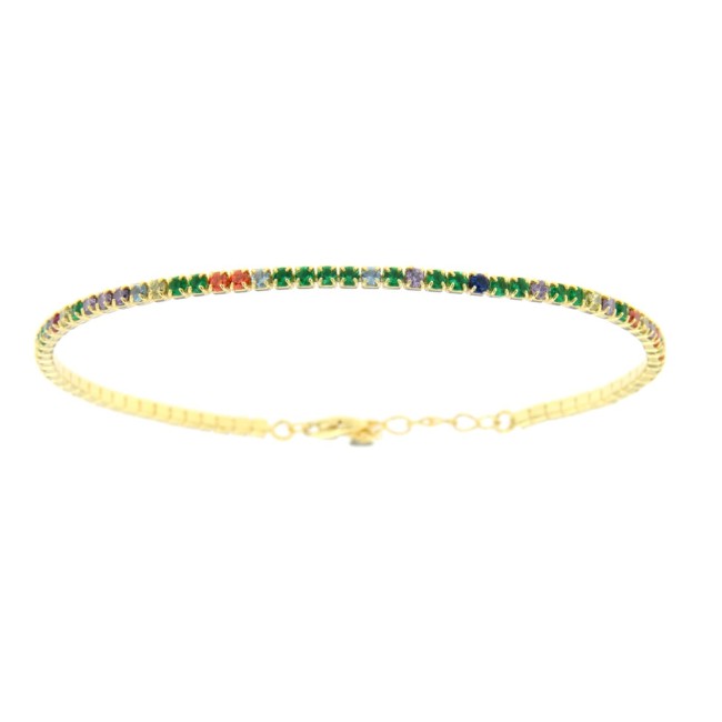 Bracciale Tennis regolabile dorato e multicolor 2 MM