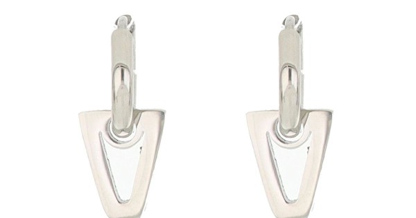 Orecchini a bottone in argento satinato con diamanti: design geometrico a piramide - Italia