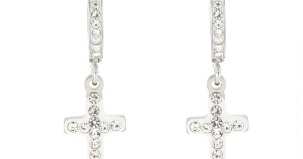Lieson Orecchini Argento Sterling 925, Orecchino Pendente Donna Cerchio con Croce Zirconi Bianco Set Orecchini Argento
