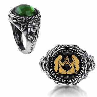 Anello Andromeda Gemelli con pietra reversibile verde