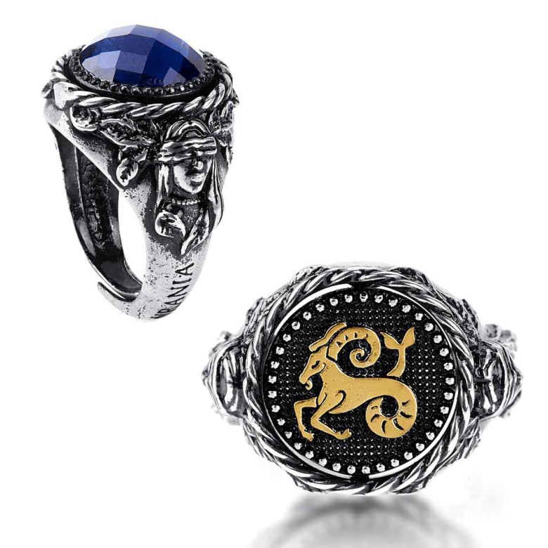 Anello Andromeda Capricorno con pietra reversibile blu