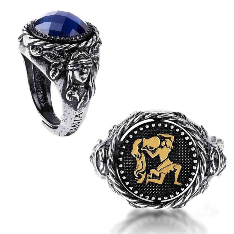 Anello Andromeda Acquario con pietra reversibile blu