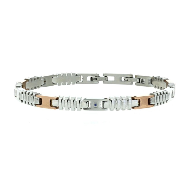 BRAC. IN ACCIAIO CM 18+3 CON 1 DIAMANTE BLU/SI 1MM CT 0,008