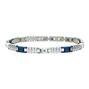 BRAC.IN ACCIAIO BLU CM 18+3 CON 1 DIAMANTE NERO I/SI 1MM CT 0,008