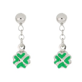 Orecchini baby medio lunghi con quadrifoglio verde