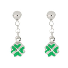 Orecchini baby medio lunghi con quadrifoglio verde
