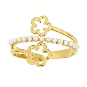 Anello Perla Fiori dorato
