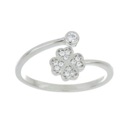 Anello portafortuna quadrifoglio e punto luce in argento 925 Anello portafortuna quadrifoglio e punto luce in argento 925