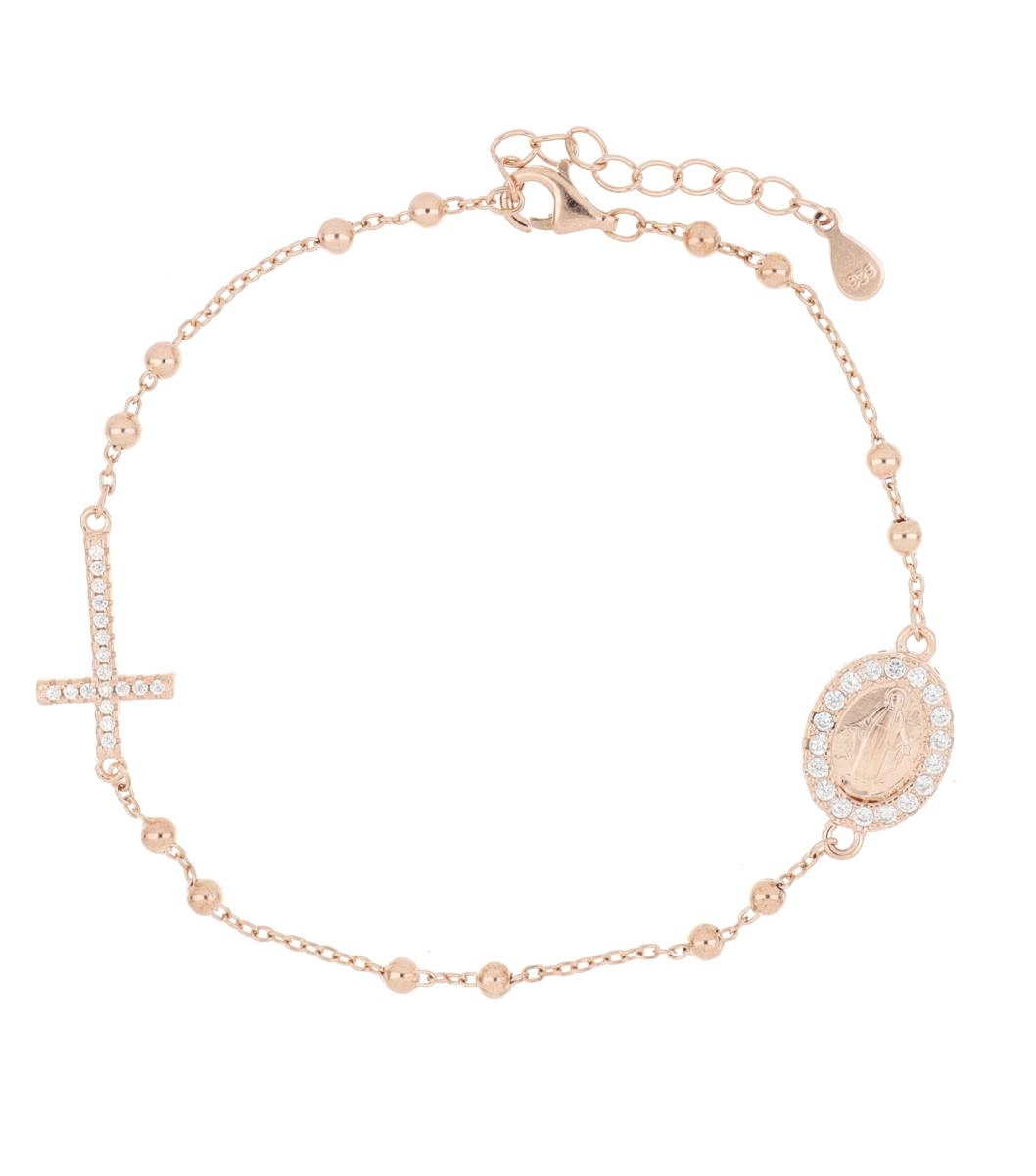 Bracciale rigido 2 nomi argento rosa zirconi personalizzabile