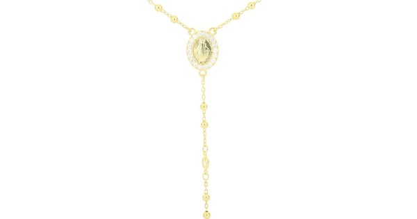 AMEN Collana Medaglia Miracolosa Donna - Argento 925 Dorato, Zirconi Bianchi, Regalo