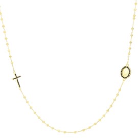Collana rosario girocollo dorata in argento 925 croce e madonnina con zirconi neri