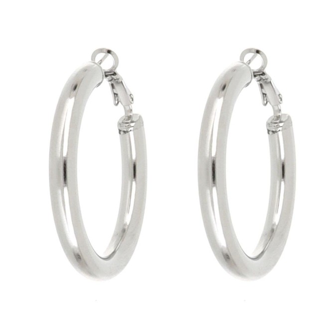 Orecchini cerchio 40 mm argentati spessi in acciaio Inox