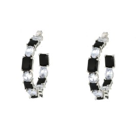 Orecchini cerchi  40 mm con cristalli ovali e quadrati neri e argentati